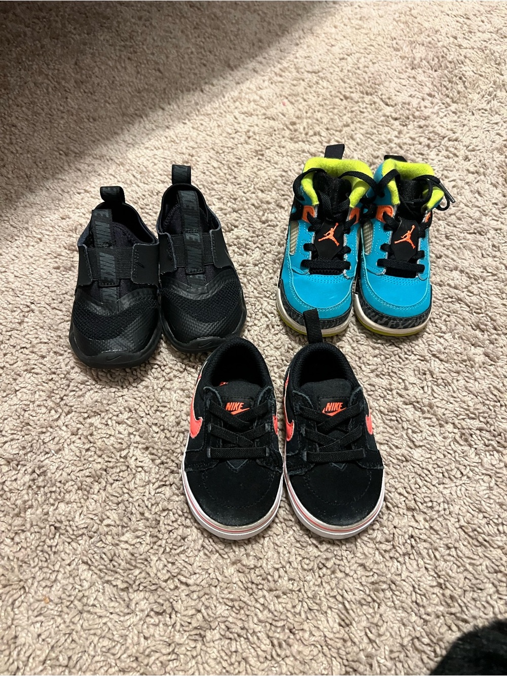 Nike and Jordan Kids Black & Teal Multicolor Sneakers Set sizes 3-6